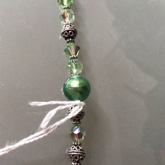 Sterling Silver 925 Green crystals Murano glass NWT necklace  w/ easy clasp - Picture 7 of 10